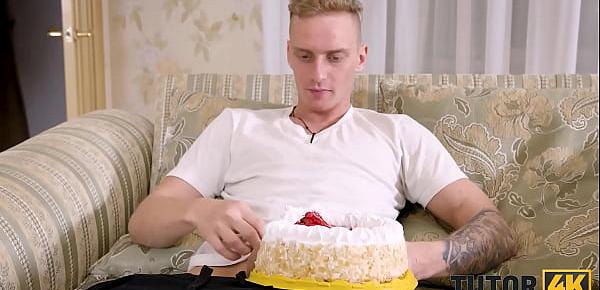  TUTOR4K. A cake with whipped cream and a huge cock